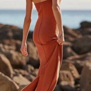 Free People Beach Brown Rio Strapless Sweater Tube Dress Maxi